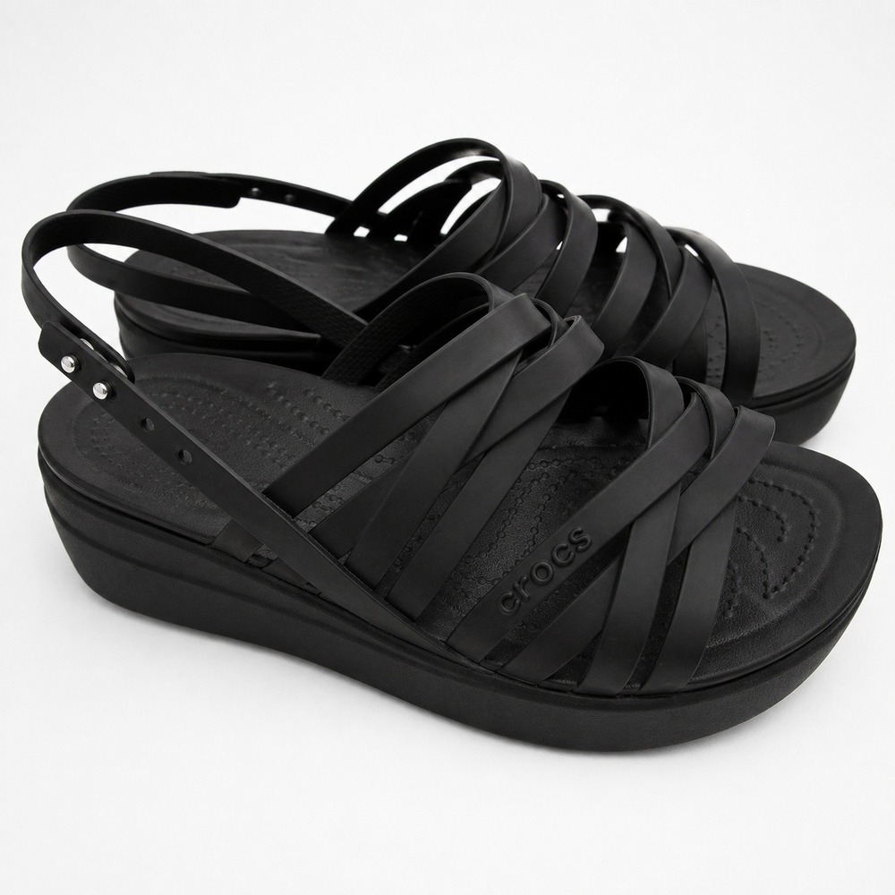 Crocs Brooklyn Strappy Low Wedge Sandals Black Women 7 Platform 206751